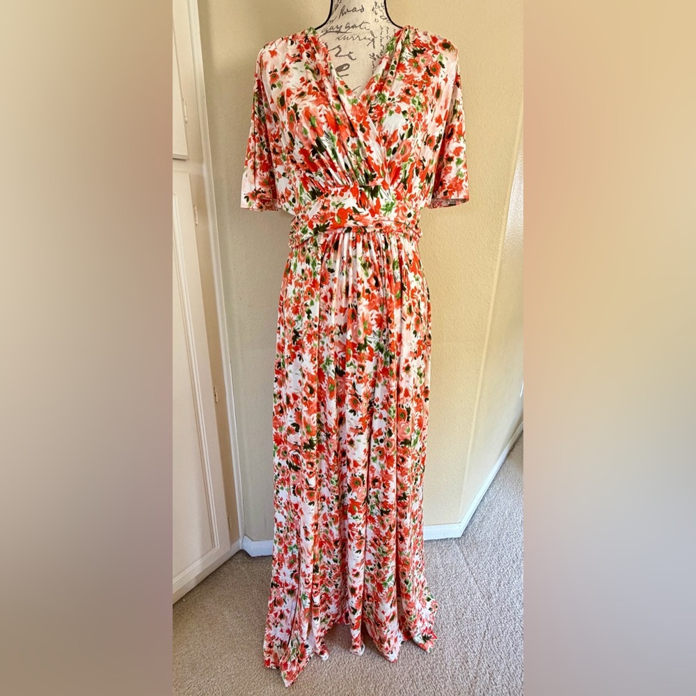 Kiyonna Vienna Maxi Dress, Apricot Blossom, Size 0X